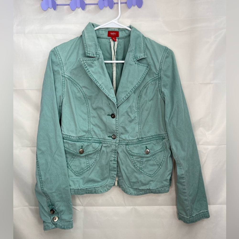 NWOT Mossimo women’s blue green double button collar pocket denim jacket casual